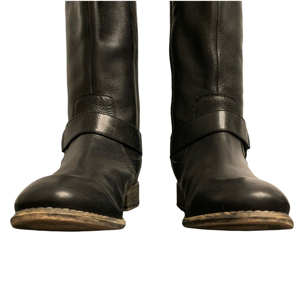 Diba Black Leather Moto Full Zip Knee High Boots Size 7 - Picture 5 of 14